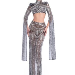 Silver Beaded Two-Piece Gown